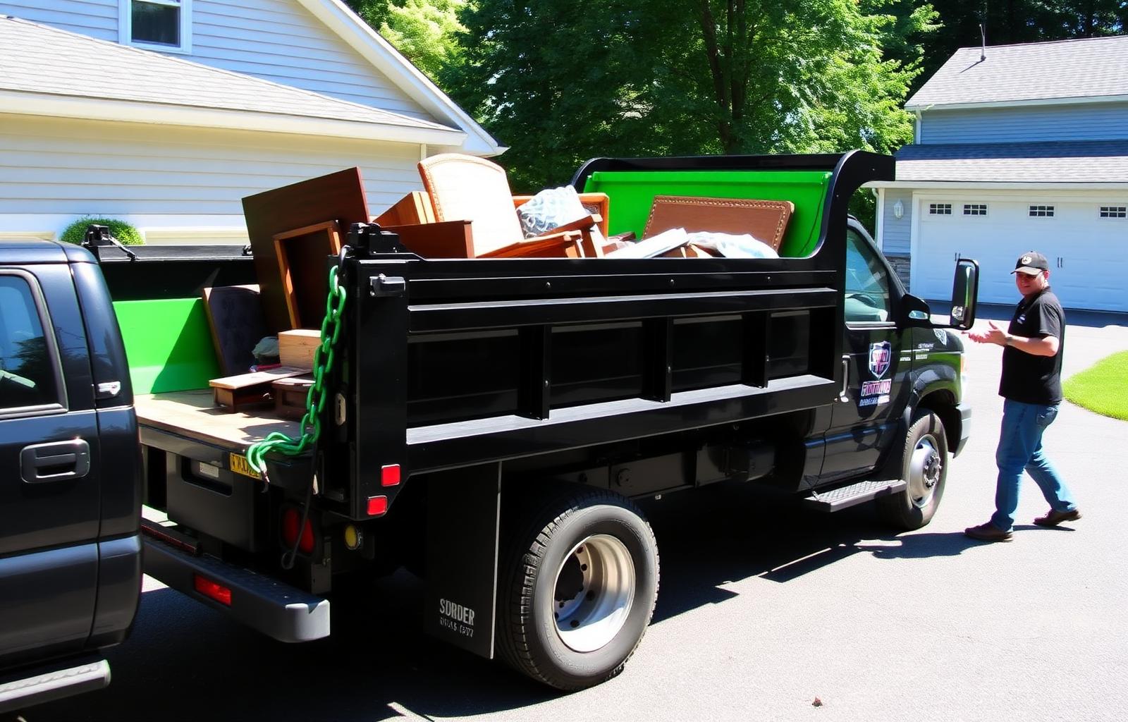 JunkBoys crew loading furniture into a junk removal truck in Connecticut